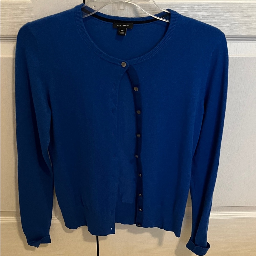Ann Taylor Cobalt Blue Crewneck Button Cardigan
